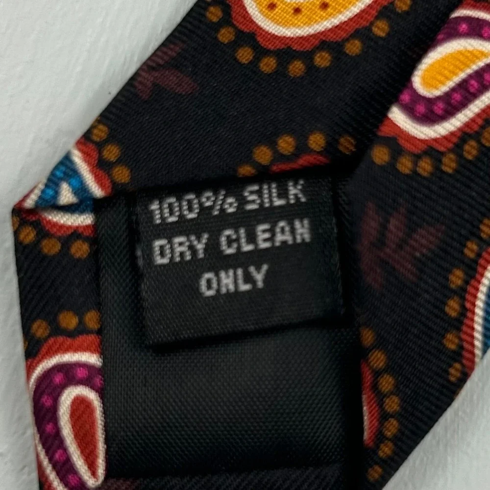 Vera Bradley for Baekgaard Mens Silk‎ Paisley Necktie Black Blue Yellow Burgundy
